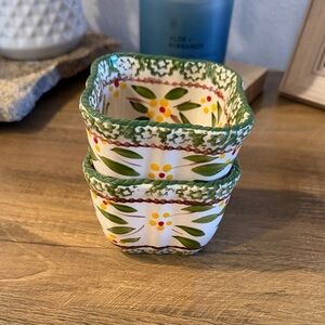 Temptations set of 2 Floral Olive Green and Yellow Ceramic Bowls